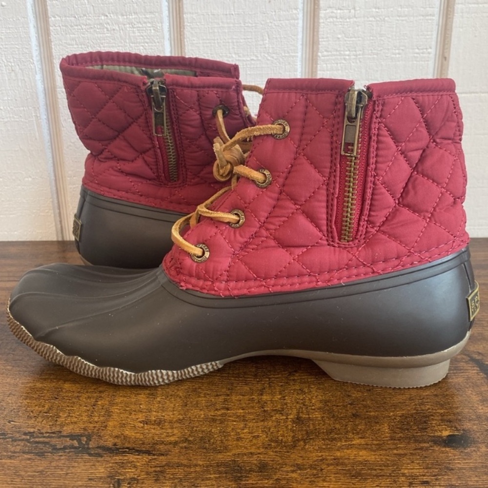 Sperry Saltwater Quilted Duck Boots Red Brown Rubber/Nylon Rain Boots Waterproof - Picture 8 of 11